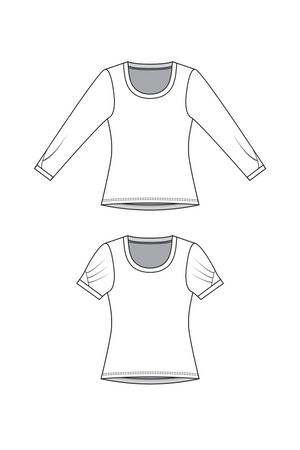 Forget-Me-Not Iris scoop neck pattern expansion, front and back line drawing