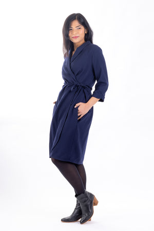 Forget-Me-Not Adeline wrap dress pattern: full length side view of dress