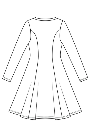 Forget-Me-Not Clementine long sleeved dress pattern, line drawing, rear view.