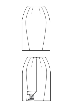 Forget-Me-Not Sabrina perfect fit short pencil skirt pattern, line drawing of front and back