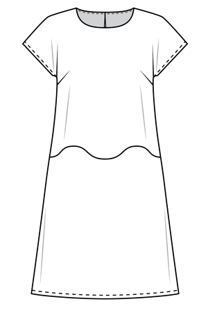 Forget-Me-Not April short sleeve dress pattern flat view, line drawing of front view