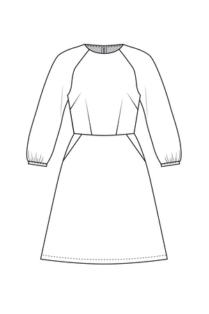 Forget-Me-Not Valerie three-quarter sleeve dress pattern, line drawing of front view