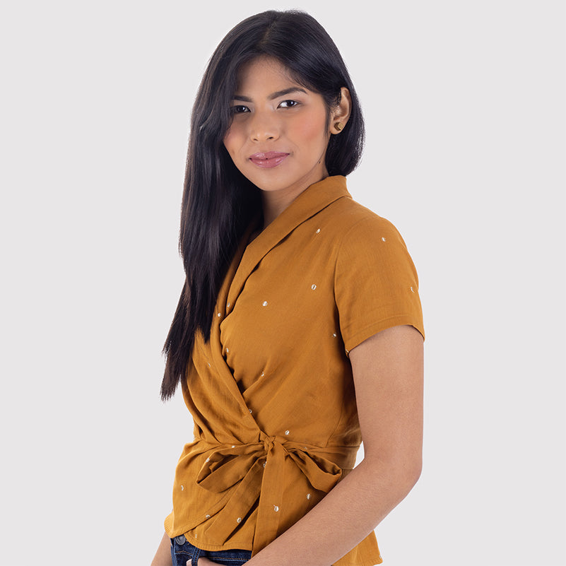 Forget-Me-Not Adeline wrap top in mustard