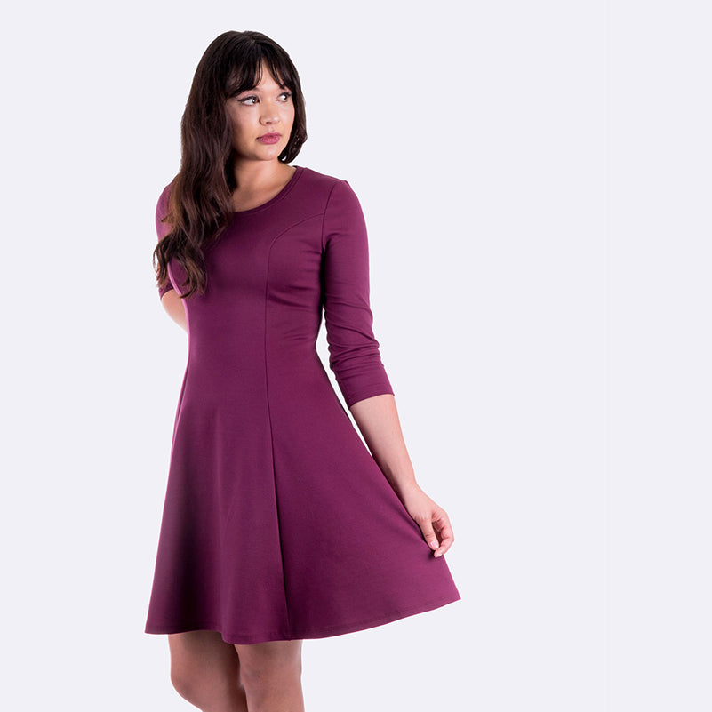 Forget-Me-Not Clementine princess-seam dress pattern in wine