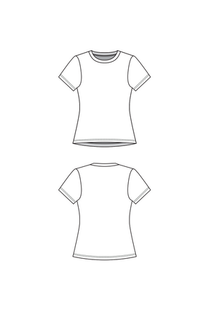 Forget-Me-Not Iris Tee pattern, short sleeve view, line drawing, front and rear view