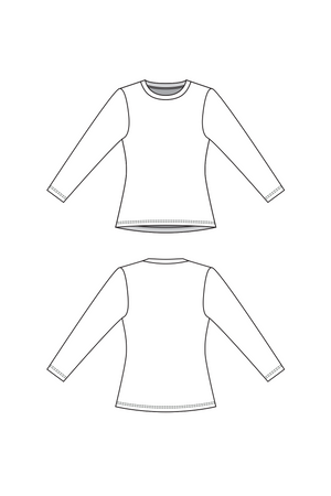 Forget-Me-Not Iris three quarter sleeve tee pattern, line drawing, front and rear view