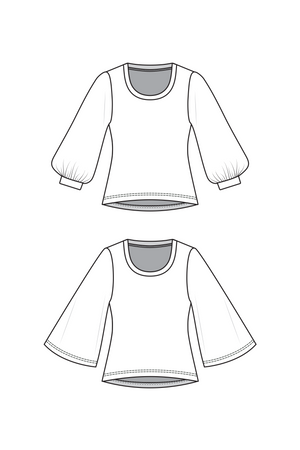 Forget-Me-Not Vera scoop neck expansion, front and back line drawing