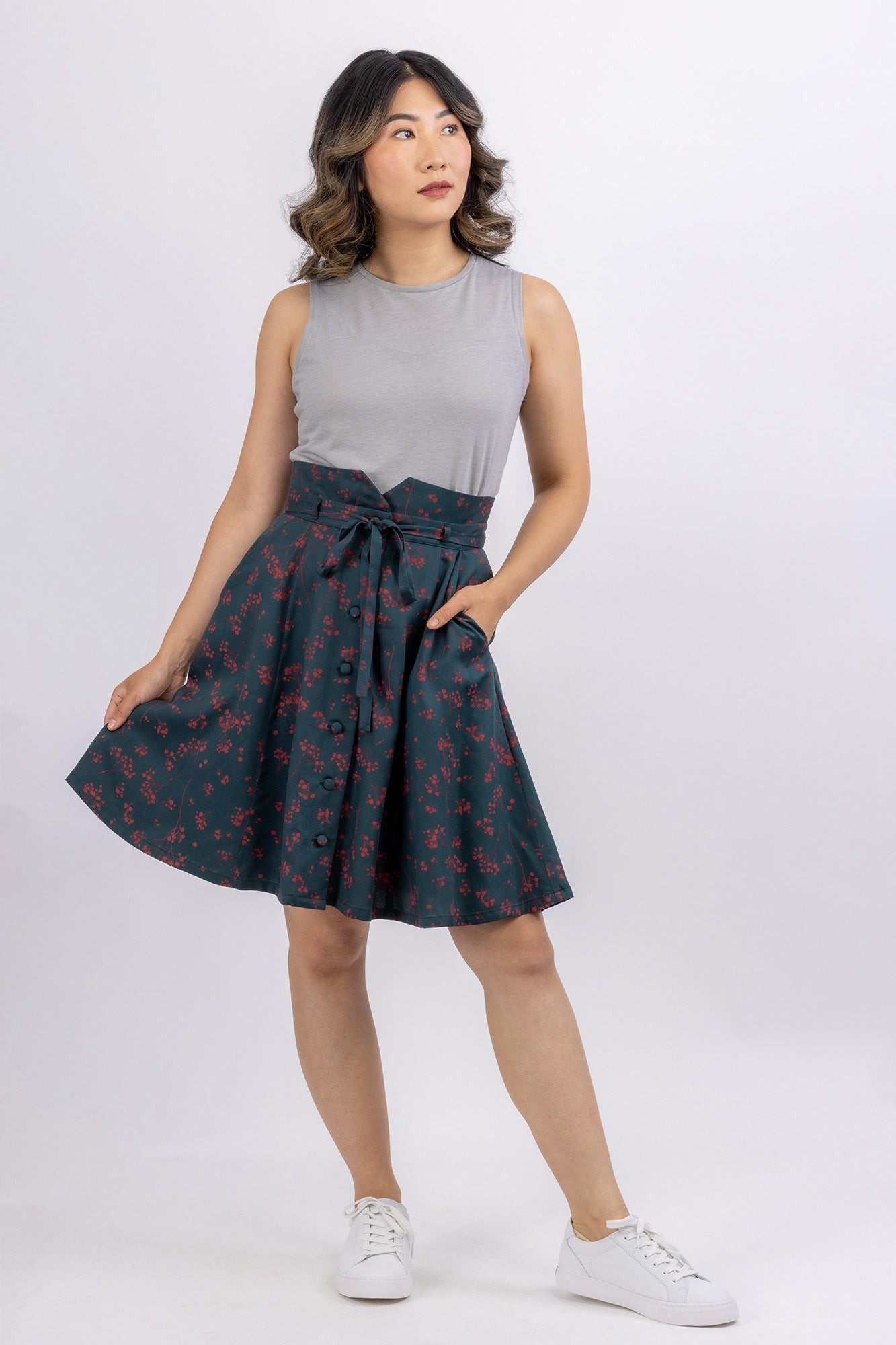 Light gray linen skirt women maxi skirt 1333#