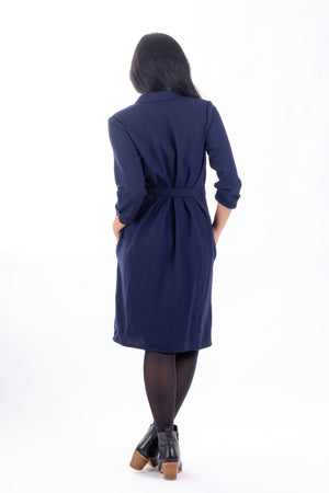 Forget-Me-Not Adeline wrap dress pattern: full length rear view of dress