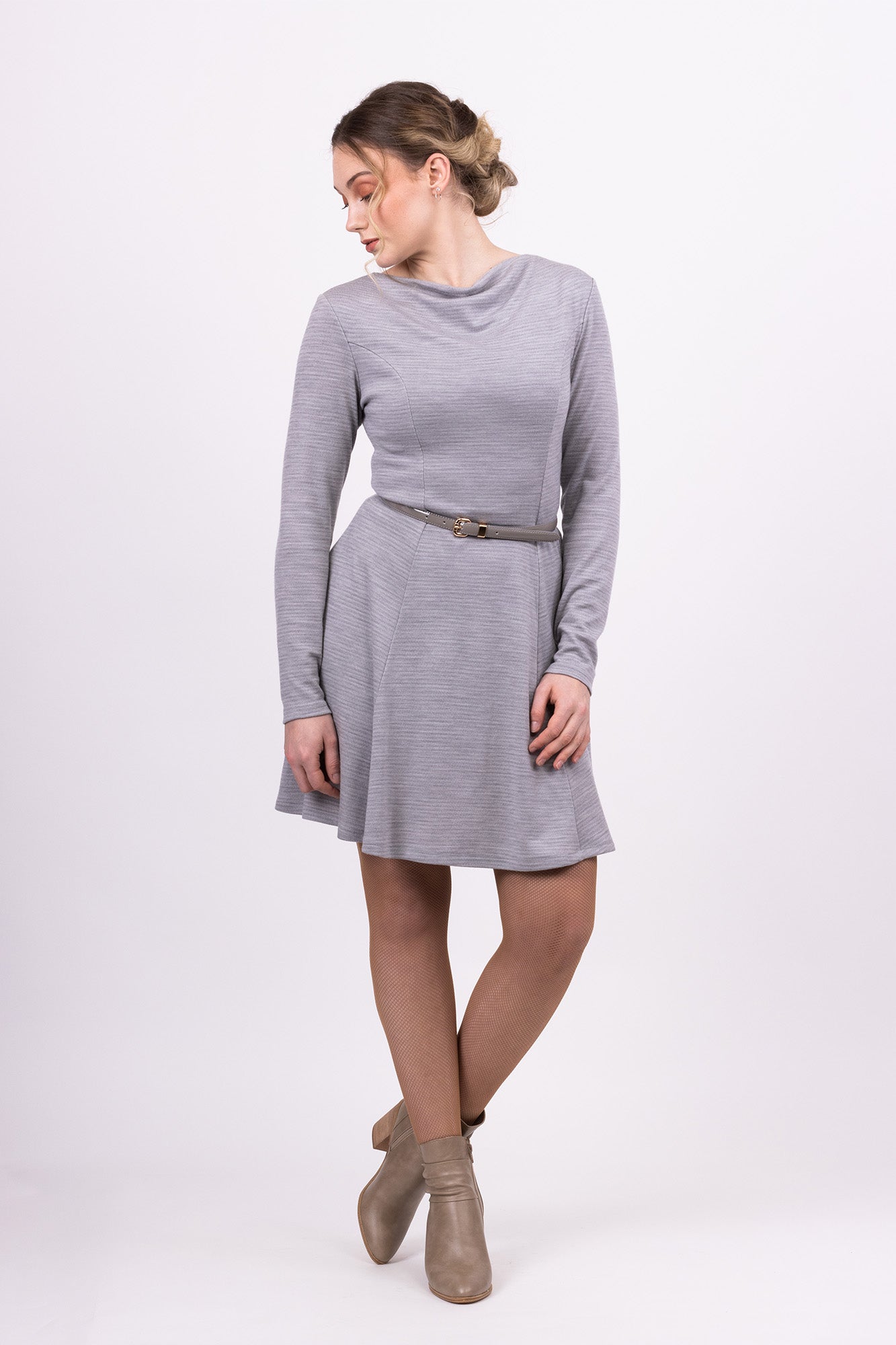 knit unbalanced seam dress English Factory Long-Sleeve Unbalanced Seam Knit Mini Dress