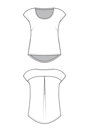 Forget-Me-Not Lola short sleeve blouse pattern, line drawing front and back of plain blouse variant