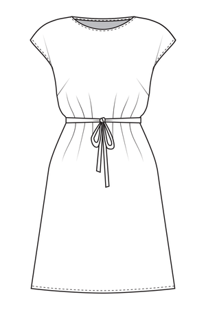 Forget-Me-Not Lola short sleeve dress pattern, line drawing of dress