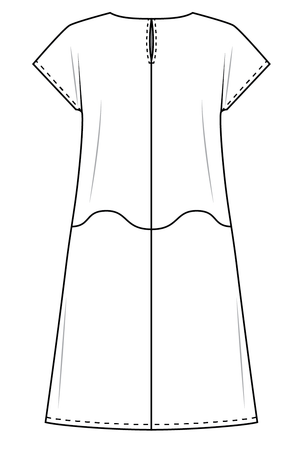 Forget-Me-Not April short sleeve dress pattern flat view, line drawing of back view
