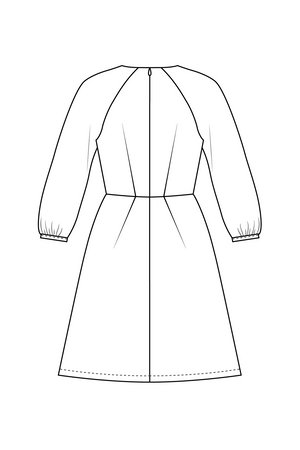 Forget-Me-Not Valerie three-quarter sleeve dress pattern, line drawing of back view
