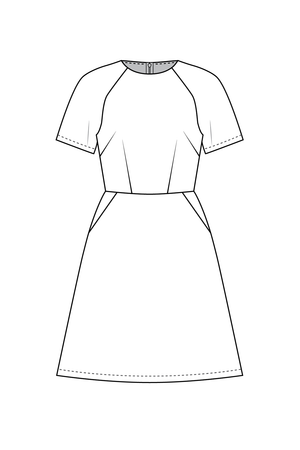 Forget-Me-Not Valerie short sleeve dress pattern, line drawing of front view