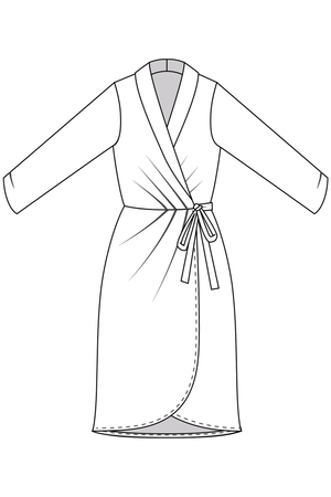 Forget-Me-Not Adeline wrap dress pattern: line drawing of long sleeve dress, front view