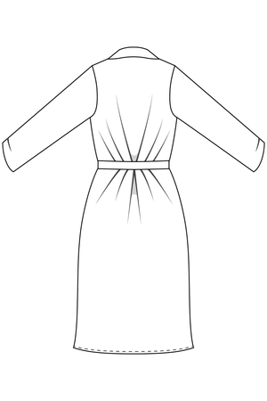 Forget-Me-Not Adeline wrap dress pattern: line drawing of long sleeve dress, rear view