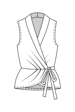 Forget-Me-Not Adeline sleeveless wrap shirt pattern: line drawing of shirt, front view