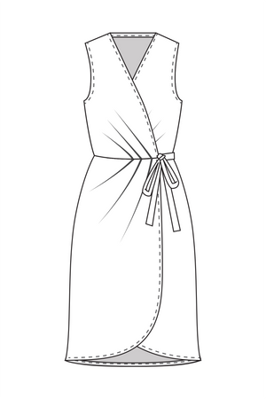 Forget-Me-Not Adeline sleeveless wrap dress pattern: line drawing of dress, front view
